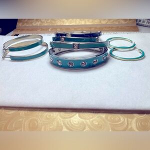 4 Bracelets 2 sets of earrings bundle, different but similar shapes of blue